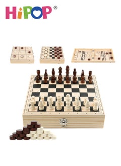 HIPOP 4 In 1 Board Game,Chess,Checkers,TIC TAC TOE,Sling Puck Game,Wooden Educational Interactive Game  - Image 1
