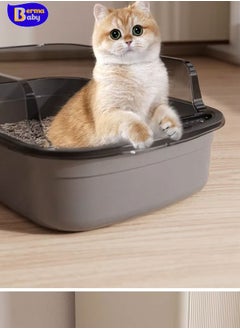 Berma Baby Open Type Cat Litter Box Semi Enclosed Splash Proof and Easy Clean Cat Toilet Cleaning Cat Litter Box with Cat Litter Shovel  - Image 2