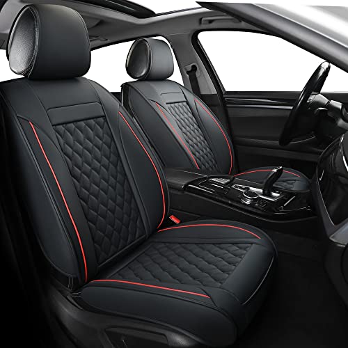 Vankerful Car Seat Covers Full Set,Universal Fit for Most Cars,SUV,Sedans and Pick-up Trucks,Automotive Vehicle Faux Leather Cushion Covers for 5 Passenger Cars(Full Set,Black/Red) - Image 1