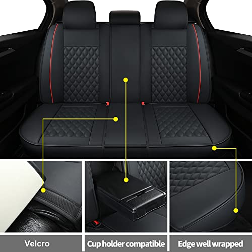 Vankerful Car Seat Covers Full Set,Universal Fit for Most Cars,SUV,Sedans and Pick-up Trucks,Automotive Vehicle Faux Leather Cushion Covers for 5 Passenger Cars(Full Set,Black/Red) - Image 3