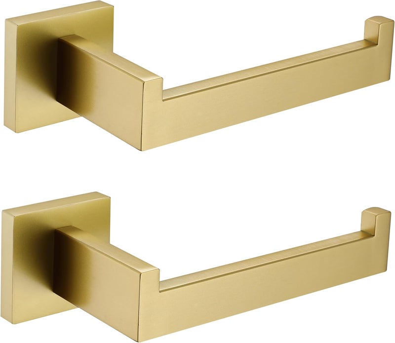 TASTOS Toilet Paper Holder Brushed Gold, Toilet Tissue Roll Holders Dispenser and Hangers Wall Mounted for Bathroom & Kitchen, Stainless Steel Modern Square Style 2 Pack - Image 1
