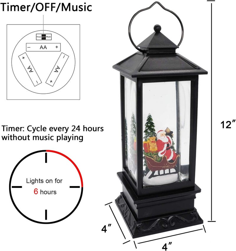 Eldnacele Singing Battery Operated & Plug-in Musical Lighted Christmas Snow Spinning Water Glittering Snow Globe Lantern Home Decoration and Gift, Santa Claus - Image 2