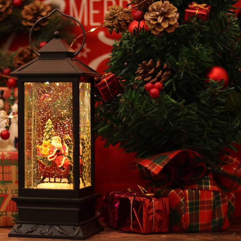 Eldnacele Singing Battery Operated & Plug-in Musical Lighted Christmas Snow Spinning Water Glittering Snow Globe Lantern Home Decoration and Gift, Santa Claus - Image 4