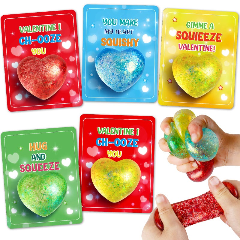 Bstoyder Valentines Day Gifts Cards for Kids 24 Pack Heart Squeeze Balls with Greeting Cards for Kids Classroom Exchange Prizes Stretchy Toy Balls Bulk Gift Squeeze Relief Fidget Toys for Party Favor - Image 3