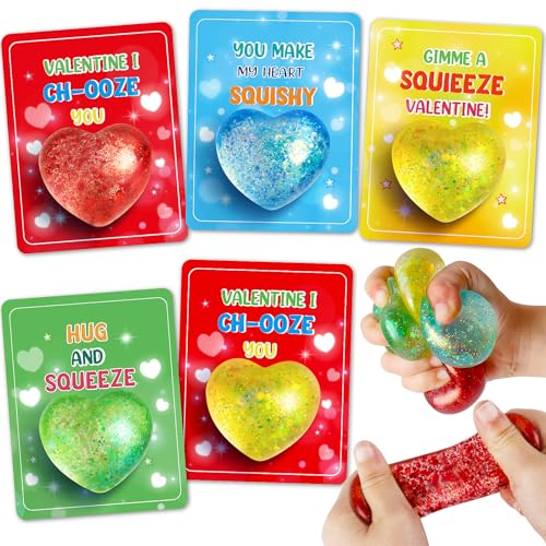 Bstoyder Valentines Day Gifts Cards for Kids 24 Pack Heart Squeeze Balls with Greeting Cards for Kids Classroom Exchange Prizes Stretchy Toy Balls Bulk Gift Squeeze Relief Fidget Toys for Party Favor - Image 1