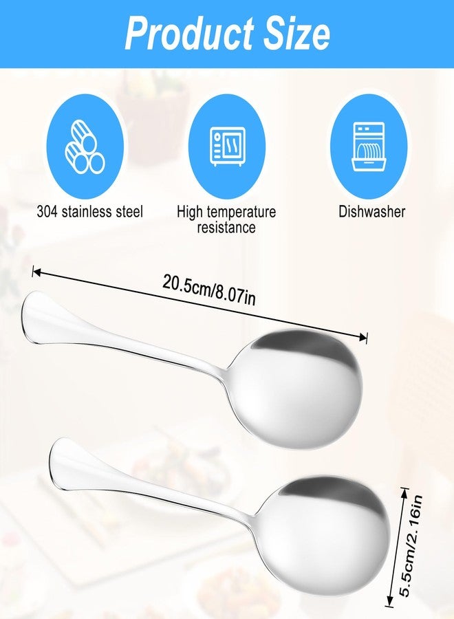 Yuanchu 2 Pcs Large Serving Spoons, Stainless Steel 8 Inch Spoons for Buffet Extra Long Buffet Serving Utensils, Silver Metal Large Spoon Heavy Duty Dishwasher Safe - Image 2