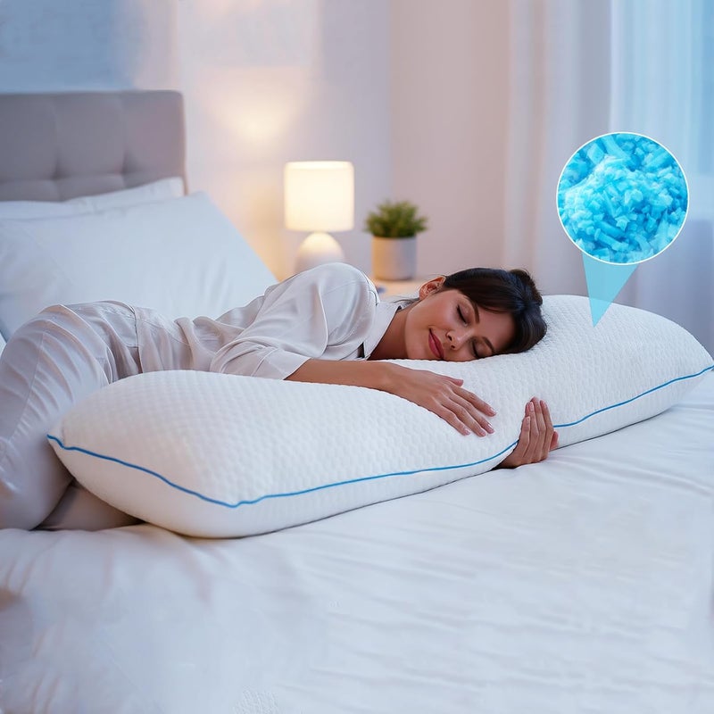 VVZ Body Pillow for Adults,Shredded Memory Foam Pillows for Side Sleeping, Pregnant Women, Luxury Cool Adjustable Firm Long Pillow for Bed, Big Large Full Body Pillow for Sleeping,20x54 Inch, White - Image 1