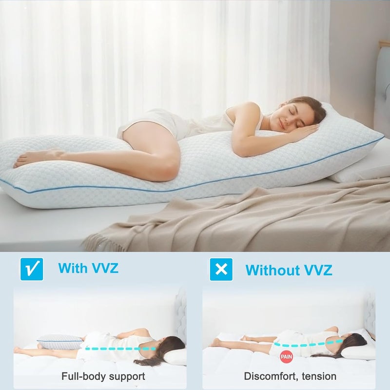 VVZ Body Pillow for Adults,Shredded Memory Foam Pillows for Side Sleeping, Pregnant Women, Luxury Cool Adjustable Firm Long Pillow for Bed, Big Large Full Body Pillow for Sleeping,20x54 Inch, White - Image 2