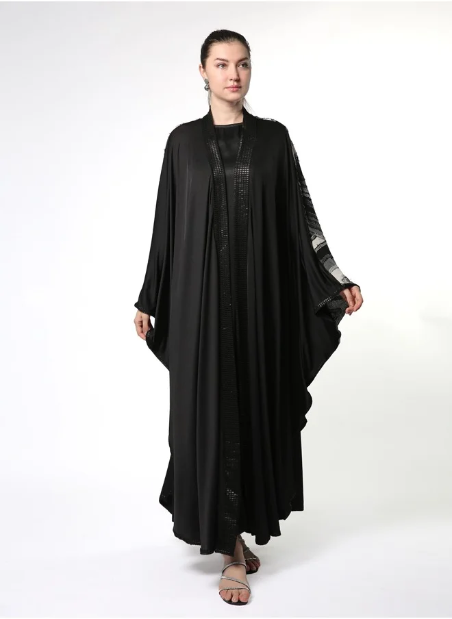 لاين 73 باي زهرة Patterned Sleeve Kimono Abaya