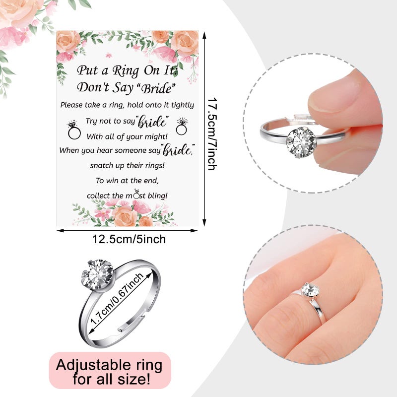 Woanger Put a Ring on It Bridal Shower Game with 50 Fake Rings, Rustic Greenery Theme Wedding Shower Games Wedding and Engagement Rings and Not Say Bride Rules Cards(Flowers,Silver) - Image 2