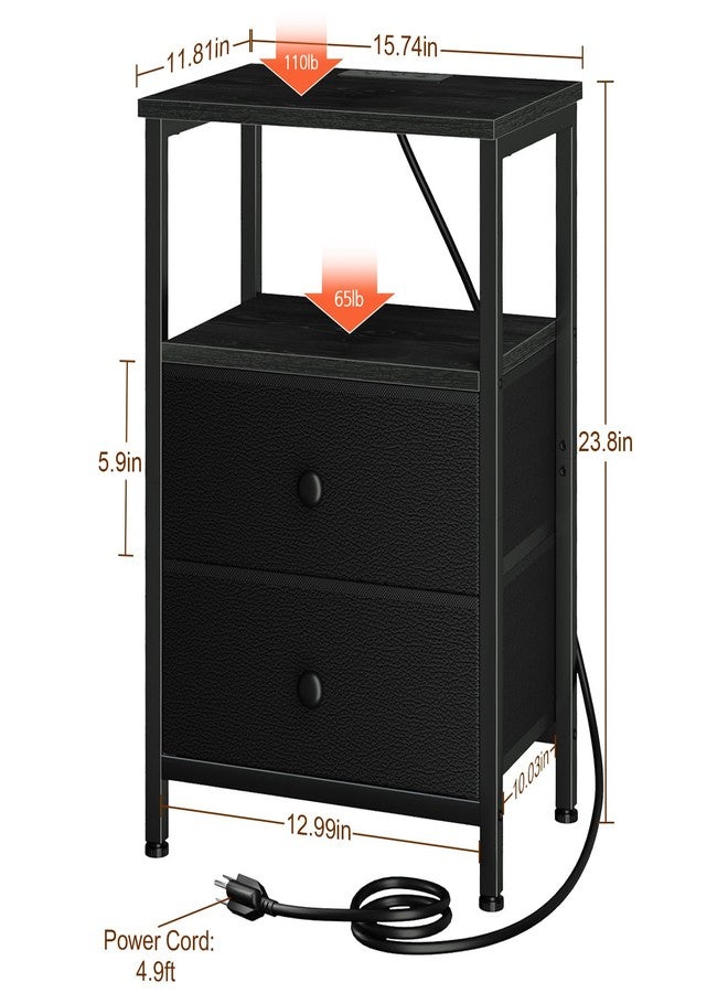 LOAKEKEL Night Stand with Charging Station, Small Bedside Table with 2 Fabric Drawers, Nightstand with USB Ports & Outlets for Bedroom, Black, HETS020BK-1 - Image 5