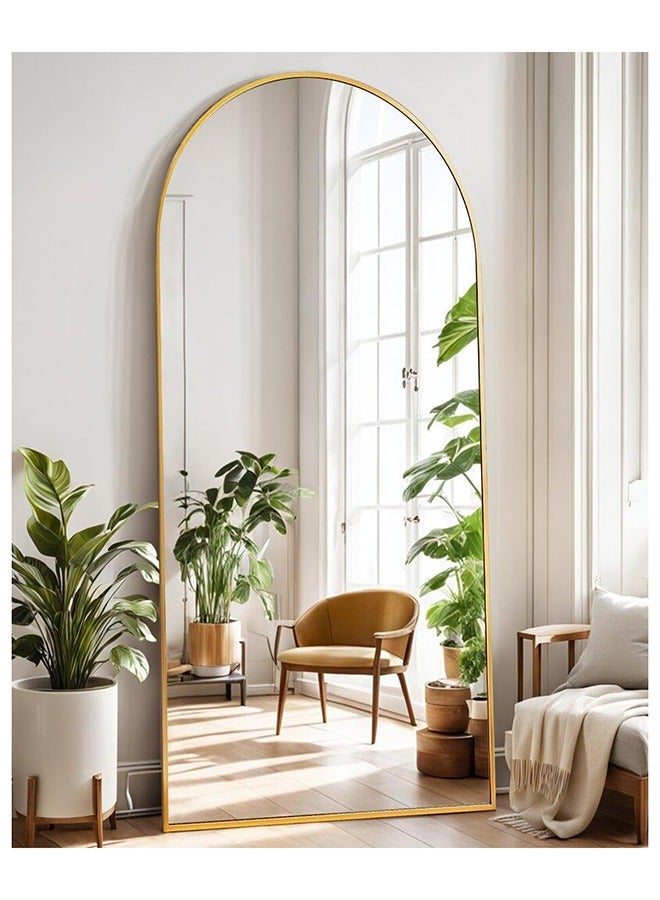 Vparty 70x150cm Full-Length Freestanding & Wall-Mounted Arched Mirror with HD Glass, Gold Aluminum Frame, Adjustable Support Hinge – Modern Floor Mirror, Full Body Mirror for Bedroom, Living Room, Dressing Room, Entryway, Hallway, Stylish Home Decor, Oversized Mirror, Elegant Arched Design, Durable and Versatile Mirror (59"x27.6") - Image 2