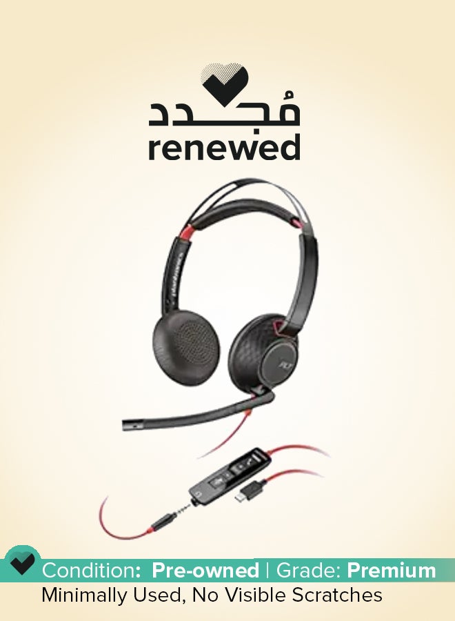 Poly Renewed - Plantronics Blackwire 5220 USB-C Dual Ear Stereo Wired Over Ear Computer Headphones with Mic  - Image 1