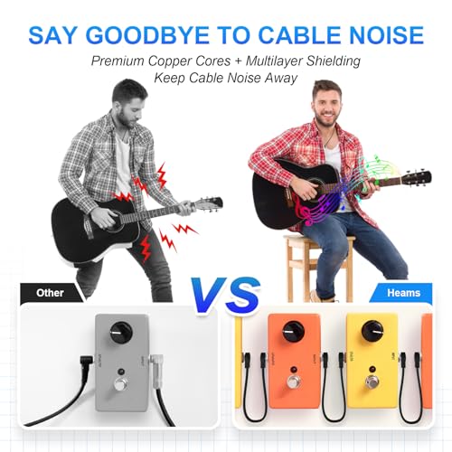 Heams Professional 6 Pack 6 Inch Guitar Patch Cables, Noise Free and Long-Lasting Guitar Pedal Cable, Low Profile Save More Space Pedal Board Cables, Right Angle Flat Patch Cable, Black - Image 2