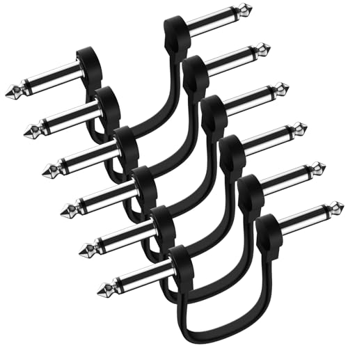 Heams Professional 6 Pack 6 Inch Guitar Patch Cables, Noise Free and Long-Lasting Guitar Pedal Cable, Low Profile Save More Space Pedal Board Cables, Right Angle Flat Patch Cable, Black - Image 1