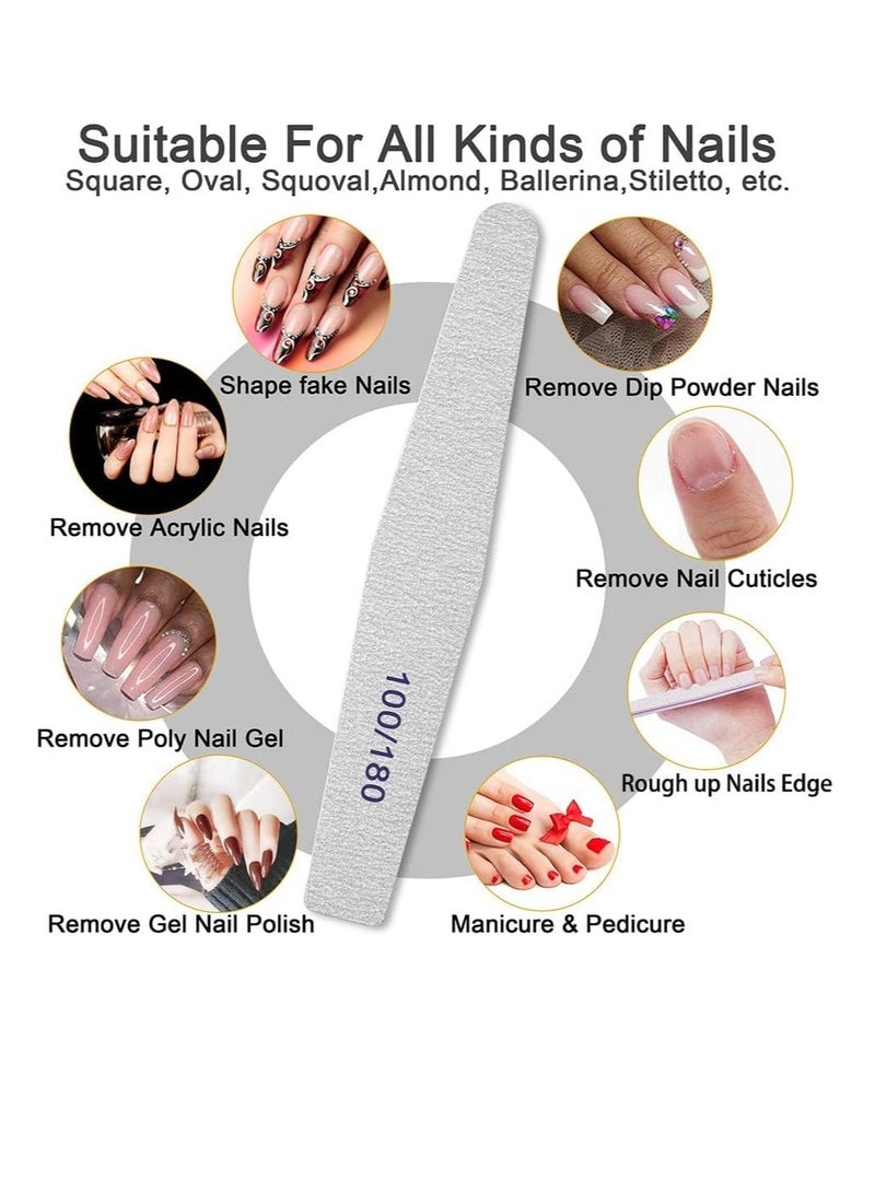 Premify 8pcs Nail File Set, Professional Washable Double-Sided 100/180 Grit Nail Files, Emery Board Manicure Tools For Shining Nails, Shape Your Nails with Smooth Edges  - Image 2