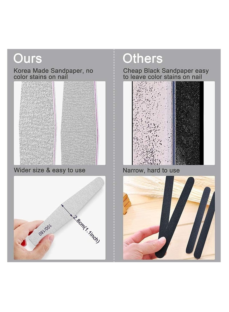 Premify 8pcs Nail File Set, Professional Washable Double-Sided 100/180 Grit Nail Files, Emery Board Manicure Tools For Shining Nails, Shape Your Nails with Smooth Edges  - Image 4