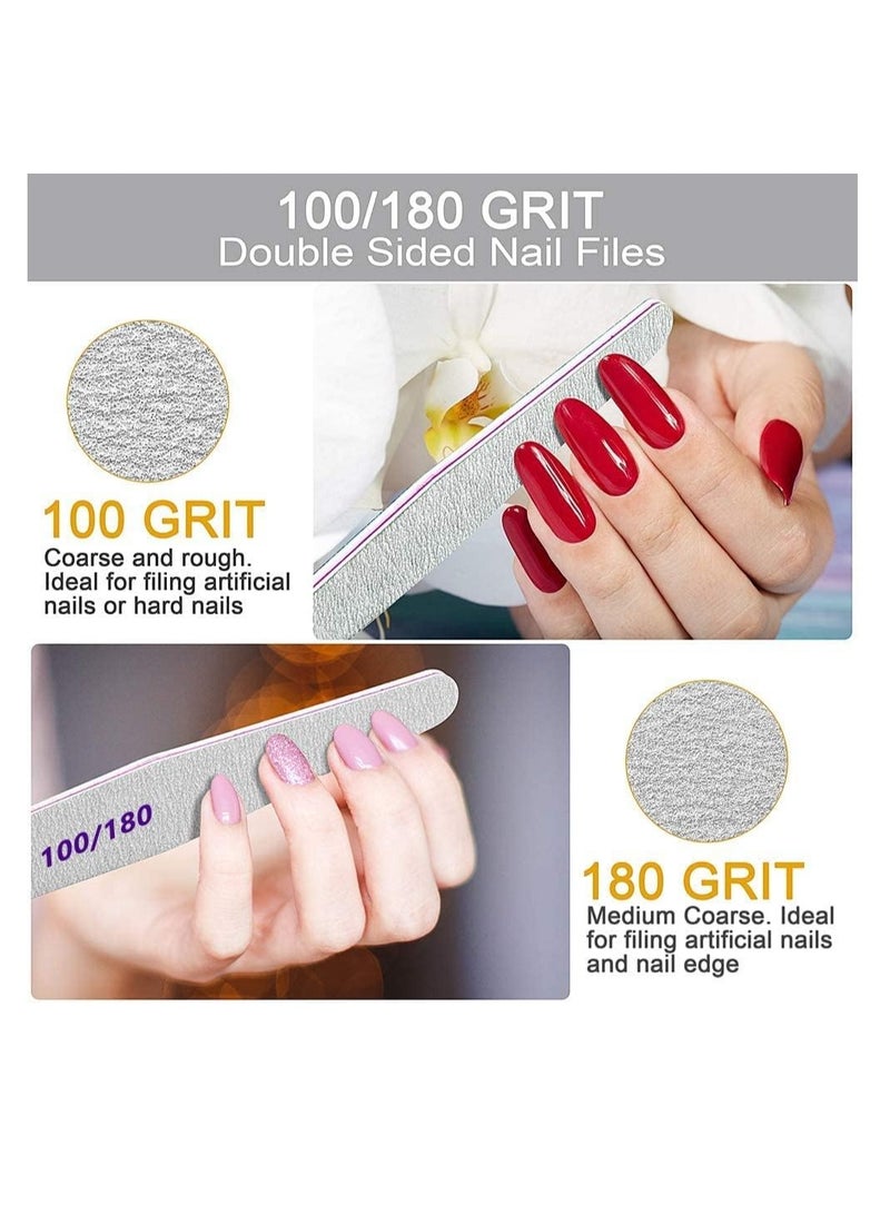 Premify 8pcs Nail File Set, Professional Washable Double-Sided 100/180 Grit Nail Files, Emery Board Manicure Tools For Shining Nails, Shape Your Nails with Smooth Edges  - Image 5