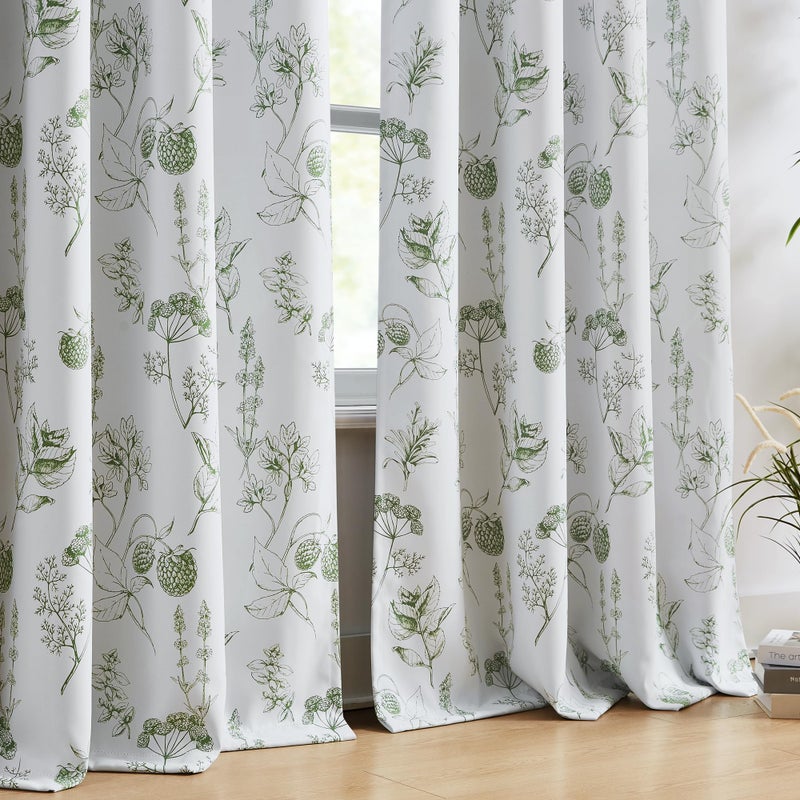 FMFUNCTEX 100% Blackout Floral Curtains 84 Inches Long for Bedroom, Sage Green Leaf Drapes for Living Room, Farmhouse Rod Pocket Back Tab Room Darkening Thermal Insulated Window Drapes 2 Panels - Image 4