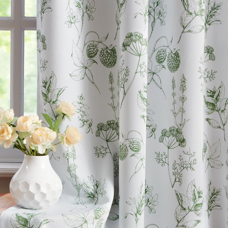 FMFUNCTEX 100% Blackout Floral Curtains 84 Inches Long for Bedroom, Sage Green Leaf Drapes for Living Room, Farmhouse Rod Pocket Back Tab Room Darkening Thermal Insulated Window Drapes 2 Panels - Image 1