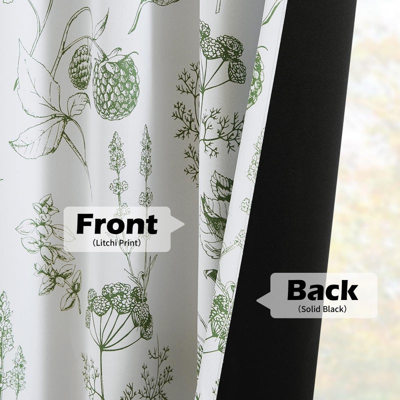 FMFUNCTEX 100% Blackout Floral Curtains 84 Inches Long for Bedroom, Sage Green Leaf Drapes for Living Room, Farmhouse Rod Pocket Back Tab Room Darkening Thermal Insulated Window Drapes 2 Panels - Image 5