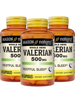 MASON Mason Natural Valerian Root 500 mg - Natural Sleep Aid, Promotes Healthy and Restful Sleep, Herbal Supplement, 60 Capsules (Pack of 3)  - Image 1