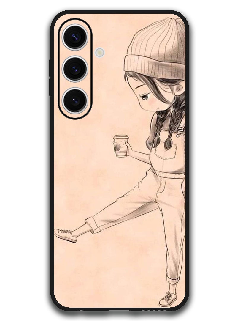 Theodor غطاء واقي مضاد للخدش ومقاوم للصدمات لهاتف سامسونج جالاكسي S24 FE فتاة تشرب القهوة - Image 1