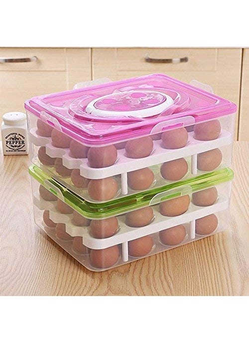 Divik Divik ABS Plastic Double Layer Kitchen Refrigerator 32 Grid Egg Storage Box Standard Size Different Color  - Image 5