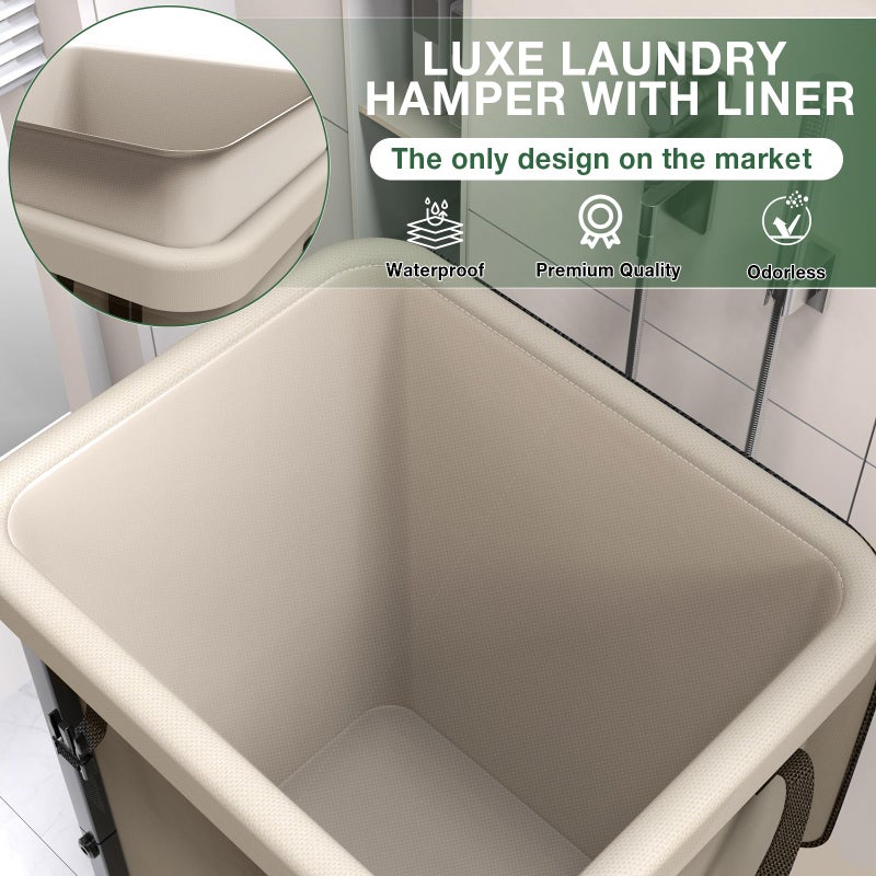 kunlabori 40 Gal(150L) High Grade Large Laundry Basket with Wheels, Rolling Laundry Hamper, Laundry Cart with Metal Frame and Removable Bag Design, Suitable for Laundry Room, Bedroom (White, 150L) - Image 3