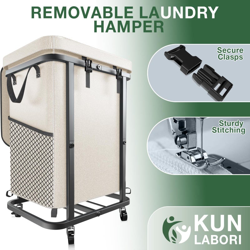 kunlabori 40 Gal(150L) High Grade Large Laundry Basket with Wheels, Rolling Laundry Hamper, Laundry Cart with Metal Frame and Removable Bag Design, Suitable for Laundry Room, Bedroom (White, 150L) - Image 5