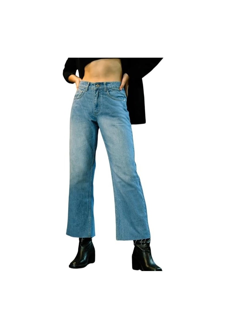 Salt Attire Cropped Straight Leg Jeans for Women, Light Blue, Non-Stretch Denim with Raw Edge Hem, 5 Pocket Design, Clean Look for Effortless Style  - Image 1