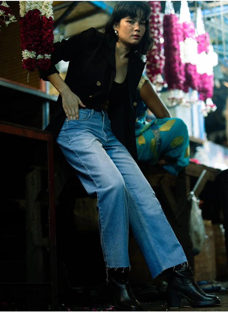 Salt Attire - Cropped Straight Leg Jeans for Women, Light Blue, Non-Stretch Denim with Raw Edge Hem, 5 Pocket Design, Clean Look for Effortless Style - Image 1