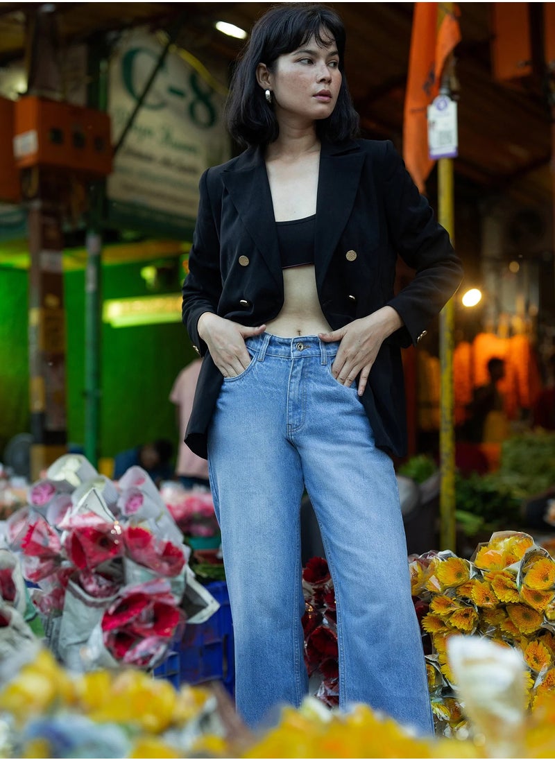 Salt Attire - Cropped Straight Leg Jeans for Women, Light Blue, Non-Stretch Denim with Raw Edge Hem, 5 Pocket Design, Clean Look for Effortless Style - Image 1