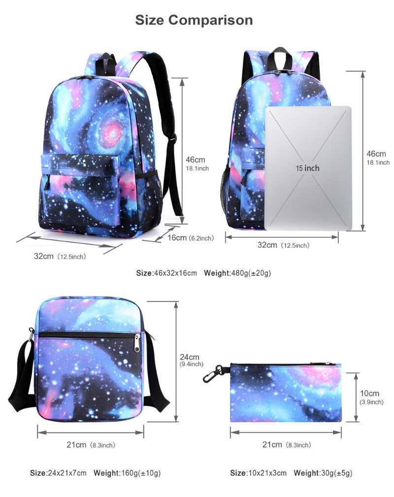 Ronaldo Printed Student Backpack Set with USB Charging Port - Image 2