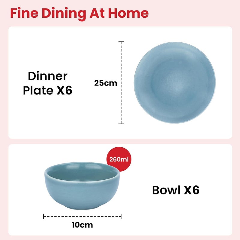 Homestic 12 Pcs Ceramic Dinner Set | Dishwasher & Microwave Safe | Crockery Set for Dining & Gifting | 6 Pcs Dinner Plates & 6 Pcs Bowl | Blue - Image 4
