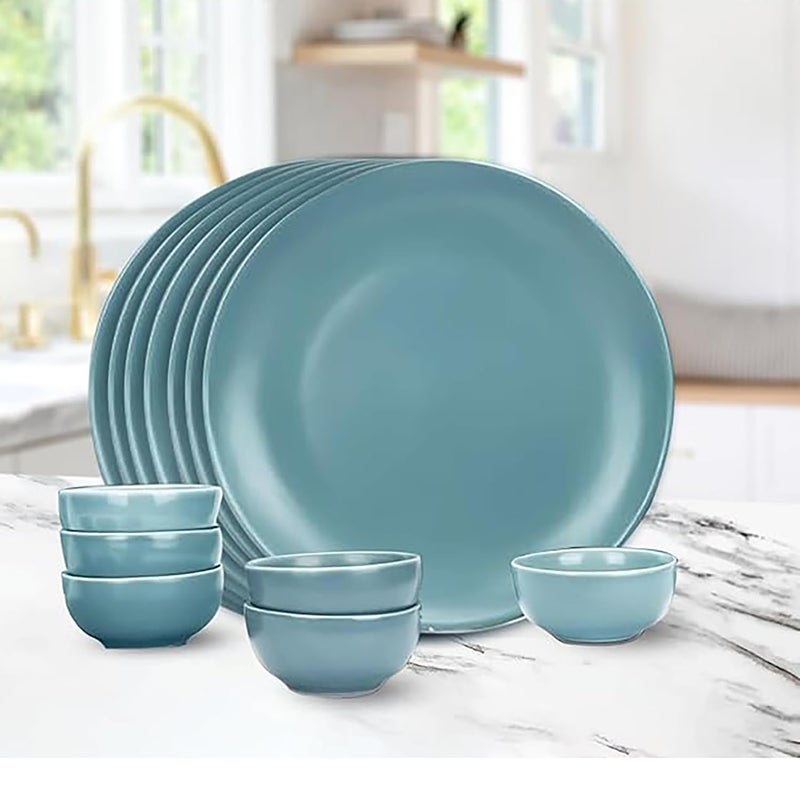 Homestic 12 Pcs Ceramic Dinner Set | Dishwasher & Microwave Safe | Crockery Set for Dining & Gifting | 6 Pcs Dinner Plates & 6 Pcs Bowl | Blue - Image 5