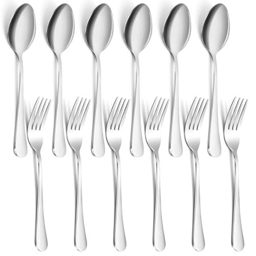 12 Pieces Spoons and Forks SetFood Grade Stainless Steel Flatware Cutlery Set6 Forks68 inch and 6 Spoons66inch Silverware Set for HomeKitchenRestaurantMirror Polished Dishwasher Safe