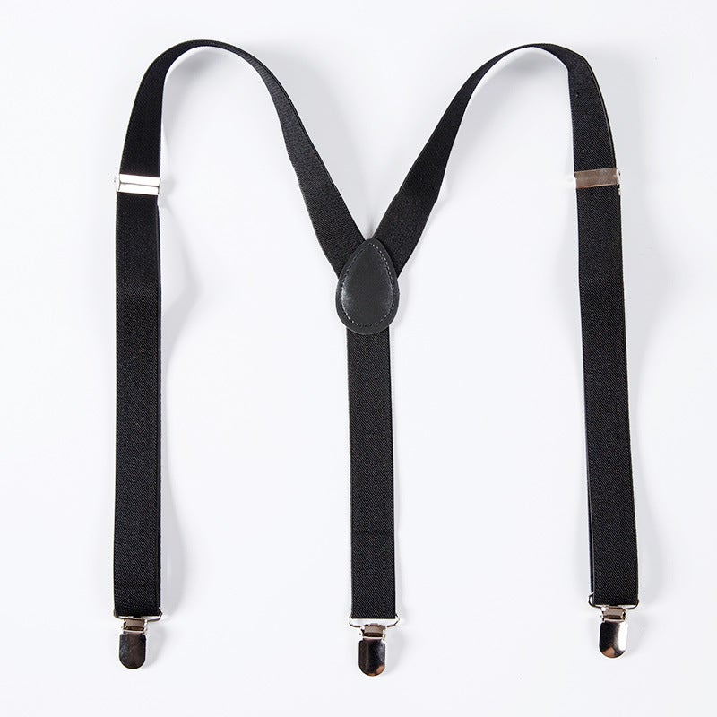 Kids Adjustable Suspenders Non-Slip Elastic Black long (suitable for 140-185 yards) 