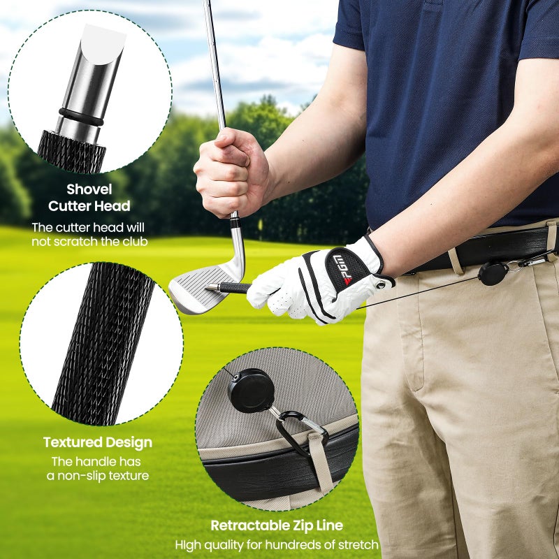 POIKSHARK Golf Club Brush Cleaner with Golf Groove Sharpener Tool, 3 Replacement Brush Heads, 2 Retractable Clipï¼ŒGolf Bag Golf Accessories for Men, Golf Gifts, Golf Ball Cleaner, Golf Cleaning Kit, Golf Stuff - Image 4