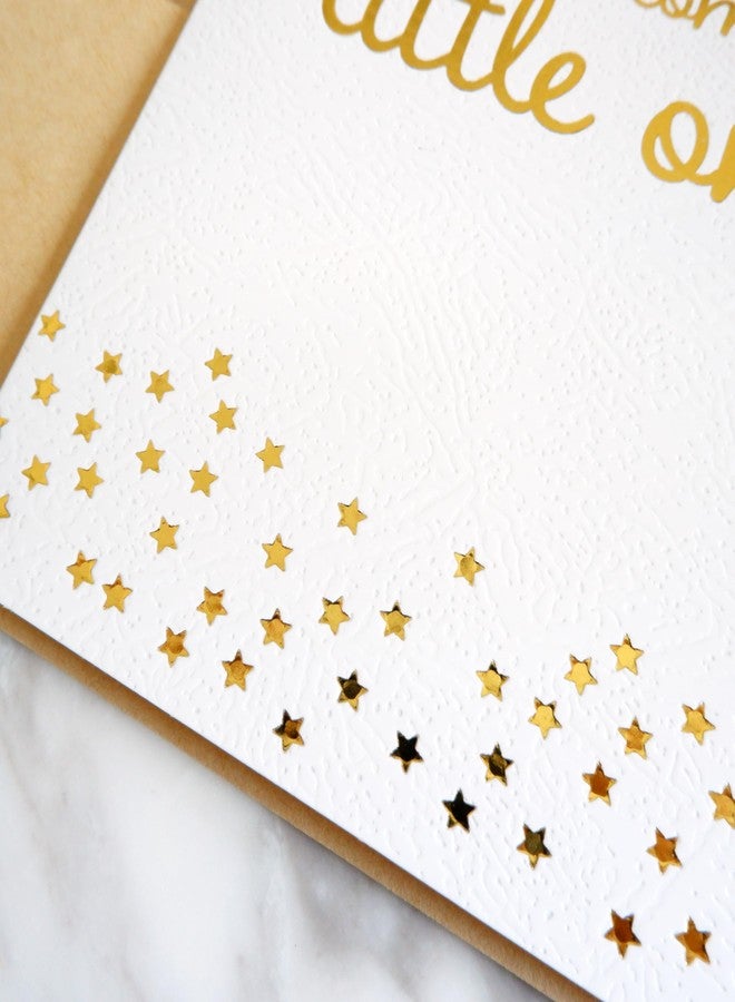 CHRIZ.Z Welcome Little One Greeting Card - Single New Baby Card for Baby Shower, Newborn, Birth & New Parents on White Color Textured Paper with Gold Foil and Glitter Envelope - 5" x 7" - Blank Inside - Image 3
