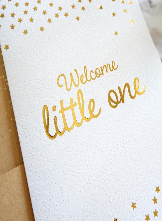 CHRIZ.Z Welcome Little One Greeting Card - Single New Baby Card for Baby Shower, Newborn, Birth & New Parents on White Color Textured Paper with Gold Foil and Glitter Envelope - 5" x 7" - Blank Inside - Image 2