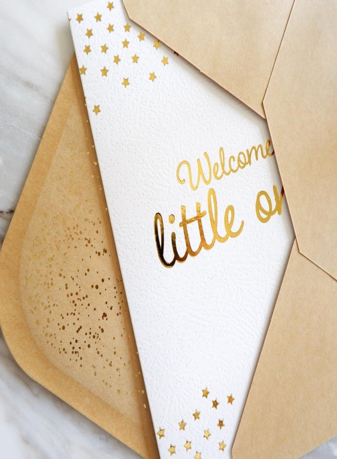 CHRIZ.Z Welcome Little One Greeting Card - Single New Baby Card for Baby Shower, Newborn, Birth & New Parents on White Color Textured Paper with Gold Foil and Glitter Envelope - 5" x 7" - Blank Inside - Image 5
