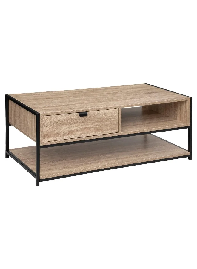 Five Simply Smart Aliaj Natural Oak Effect Coffee Table with Storage Drawer Brown and Black 40 x 100 x 50 cm 181377