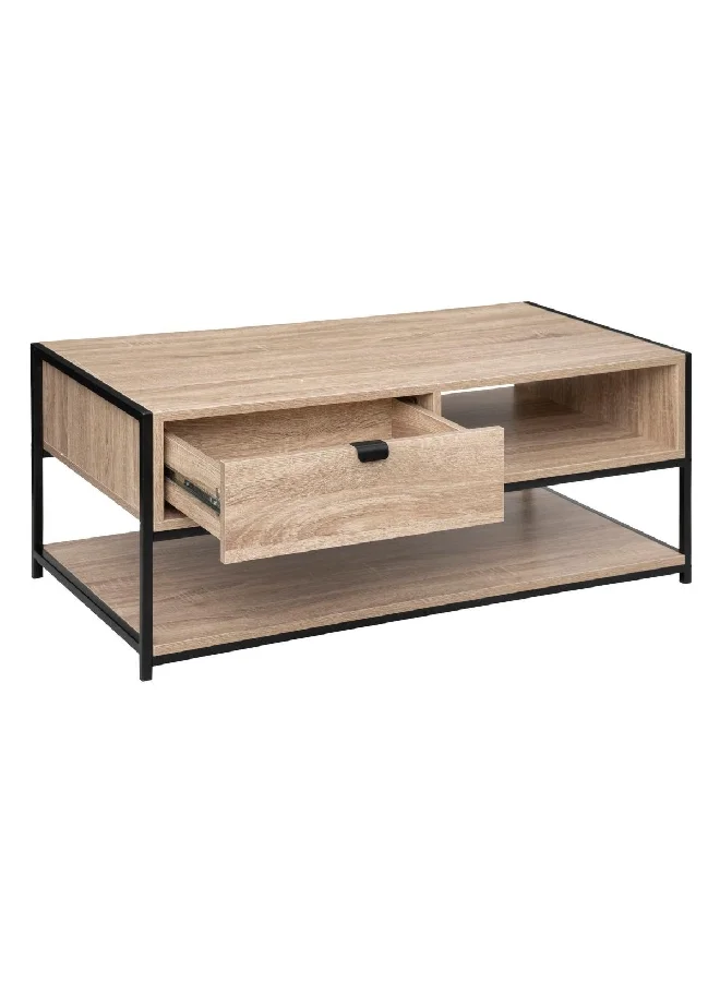 Five Simply Smart Aliaj Natural Oak Effect Coffee Table with Storage Drawer Brown and Black 40 x 100 x 50 cm 181377