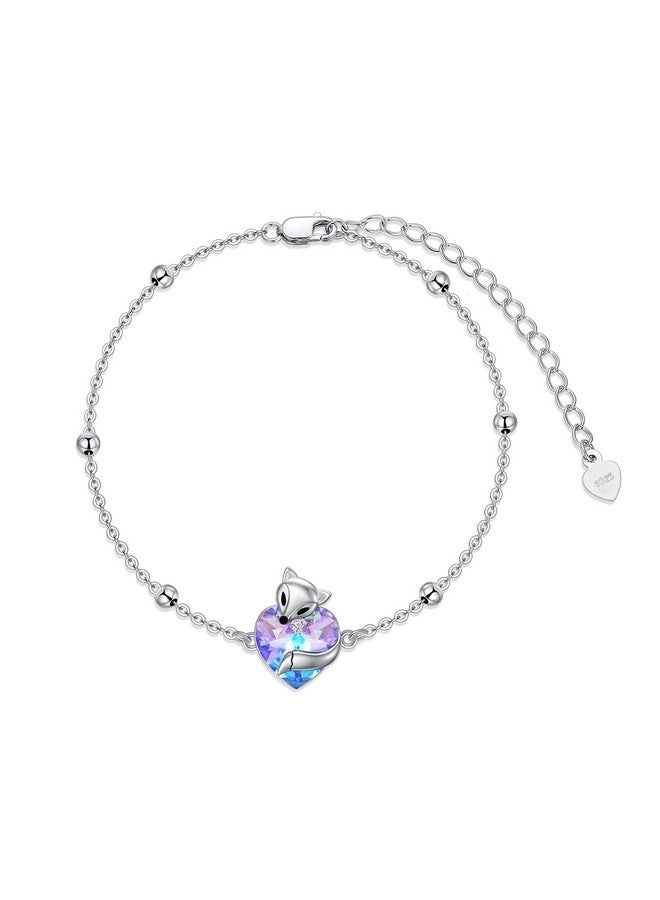 AOBOCO سوار ثعلب للنساء من الفضة الإسترلينية مع كريستال قلب أرجواني من النمسا هدايا ثعلب للنساء والفتيات - Image 1