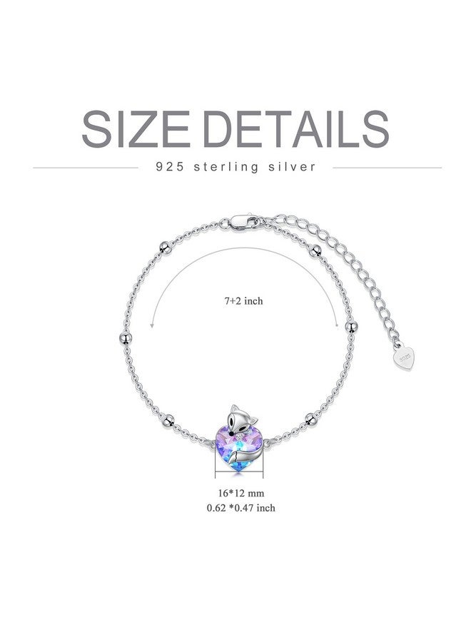 AOBOCO سوار ثعلب للنساء من الفضة الإسترلينية مع كريستال قلب أرجواني من النمسا هدايا ثعلب للنساء والفتيات - Image 3