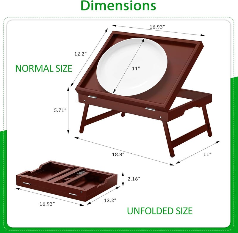 promitop 2 Pack Bamboo Bed Tray Table with Foldable Legs & Ergonomic Handle, 17x12in Breakfast Tray for Eating, Laptop Desk, Sofa Snacking, Non-Slip Surface (Mahogany) - Image 4