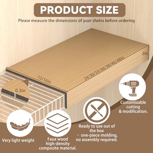 Gideio 5 Pack Size24x12in Wire Shelf Cover for Pantry, Closet, Kitchen – Waterproof PVC Wood-Look Wire Rack Covers for Shelves, Multiple No-Tool Installation - Image 3