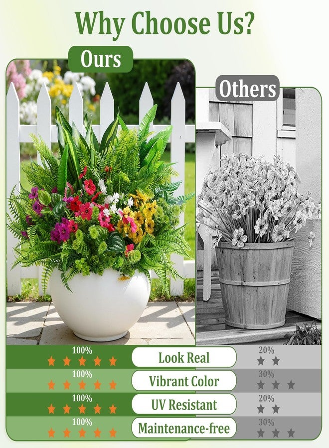 Alupssuc 24 Pcs Artificial Plants Flowers for Outdoors, Realistic Faux UV Resistant Greenery & Silk Flowers,Fake Plastic Shrubs Stems No Fade for Indoor Outside Garden Patio Spring Planter Home Decor - Image 3