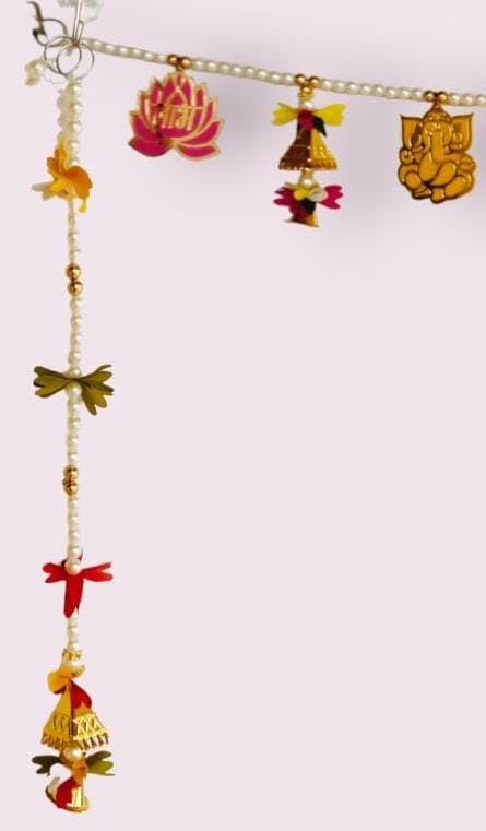 PREETENCY Acrylics Ganesh Lotus Handmade BanderwarDoor ToranLotus Hanging with Bell Side Latakan Flowers for Decoration at HomeDoor Entrance latkan Door Hanging for Home Decoration Size4FITS 48INCH  - Image 3